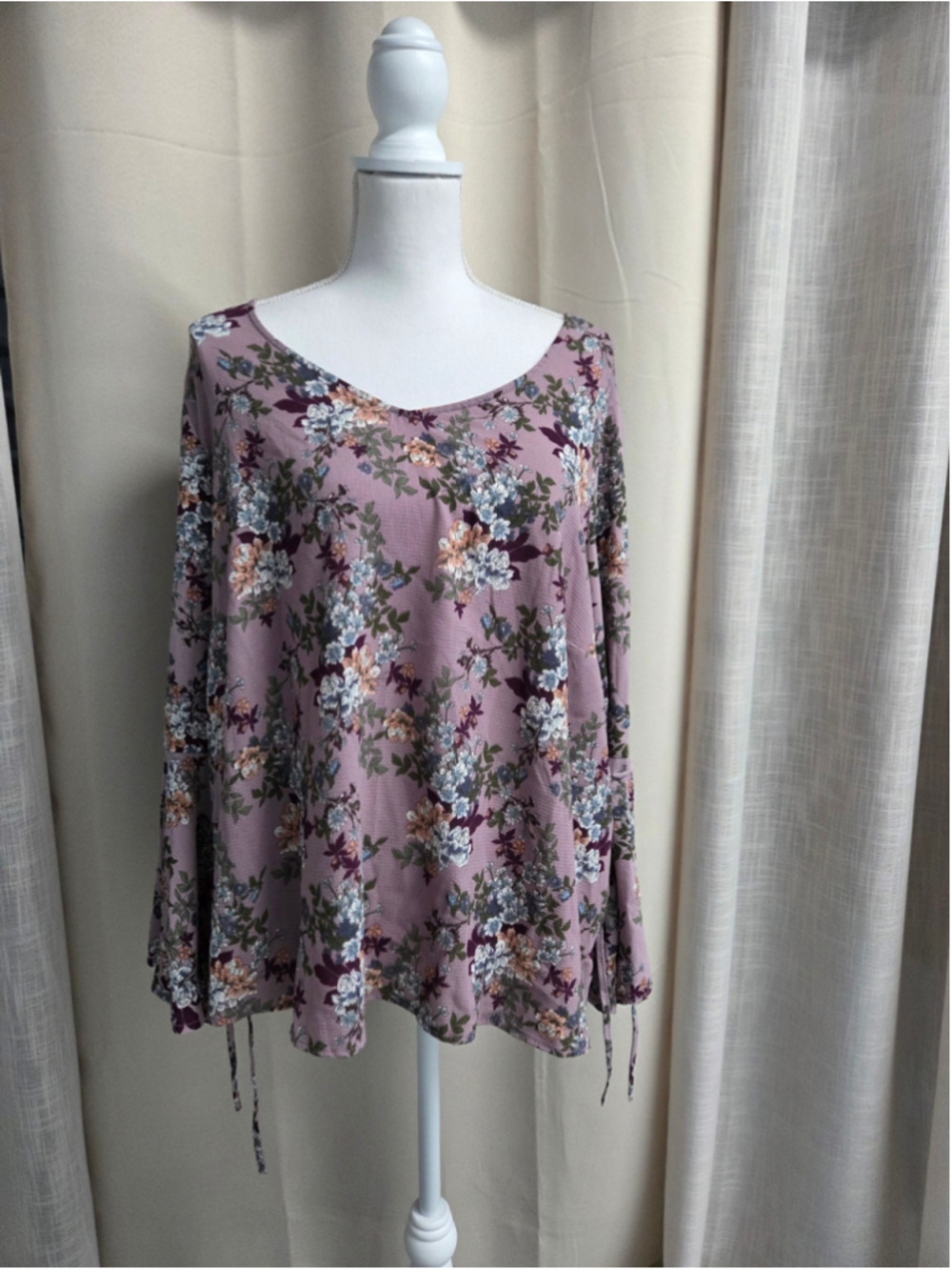 No Comment Mauve Floral Top Boho-Chic Soft Aesthetic Vintage-Inspired Size 2X